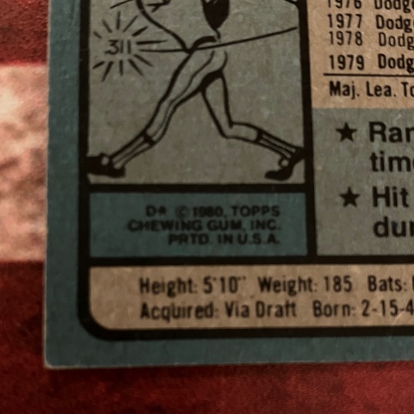RON CEY Vintage Baseball Card 1980 Topps Dodgers - Picture 3 of 8